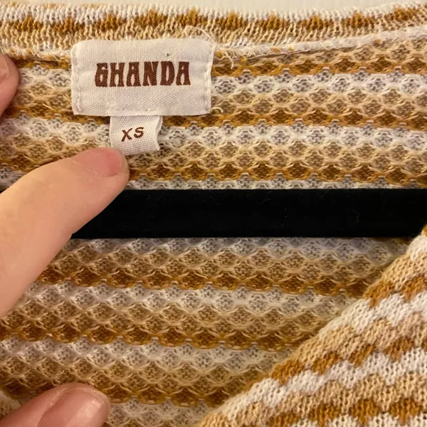 Ghanda Cisco Long Sleeve Crop Top in Natural Stripe, Size Extra Small - Image 6