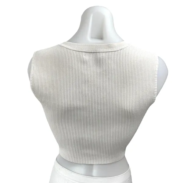 Aritzia Babaton Women's White Rib Knit Sleeveless Cami Crop Sweater Tank Top S - Image 2