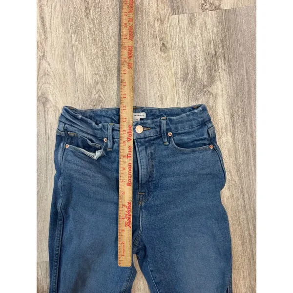Good‎ American High Rise Straight Leg Blue Jeans Raw Hem Women's Size 2/26 - Image 5