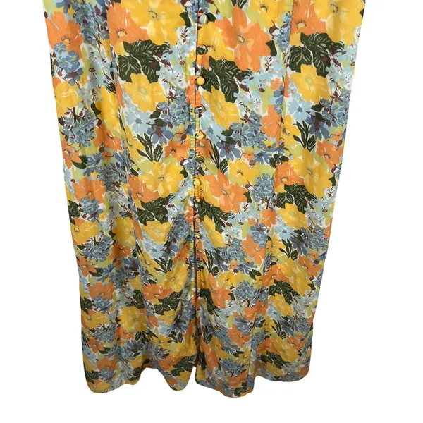 Abercrombie & Fitch Yellow Floral Button Front‎ Smocked Midi Dress Womens Medium - Image 3