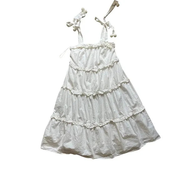 Fab’rik Callie Tiered Midi Dress White Beachy Vacation Size Small - Image 5