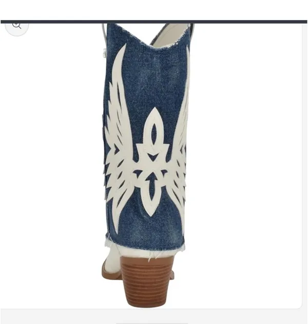 Guess White and Blue Denim Western Cowboy Boots - Image 5