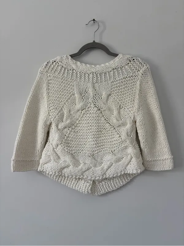 Free People Off White Cable Knit Gingham Button Down Cropped Boho Cardigan S - Image 5