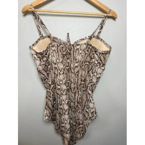Kona‎ Sol Womens Snakeskin Print One Piece Swimsuit Brown Tan XL Sweetheart Neck - Image 4