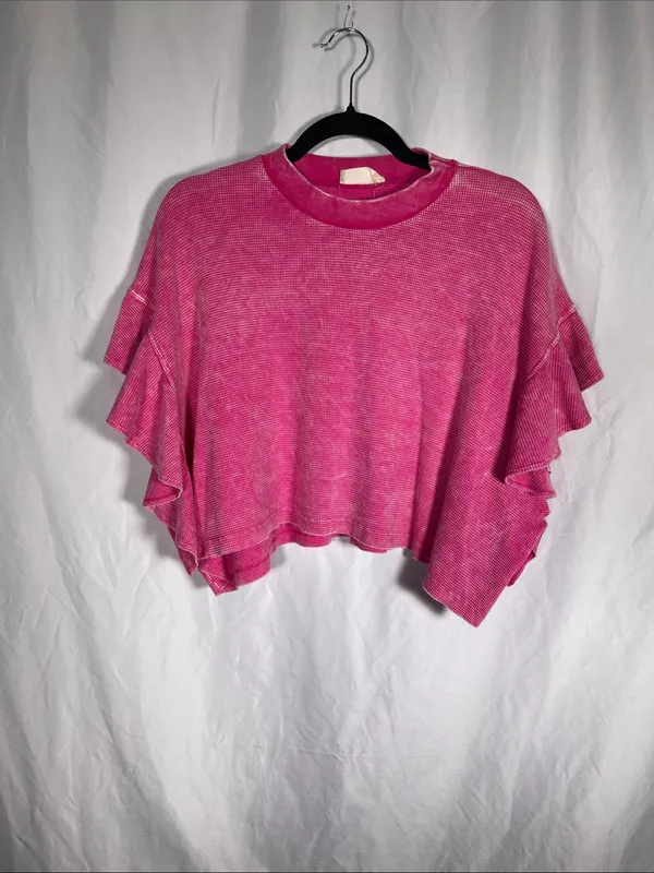 Altar’D State Womens Nessa Flutter Sleeve Pink Blouse Top Medium - Image 2