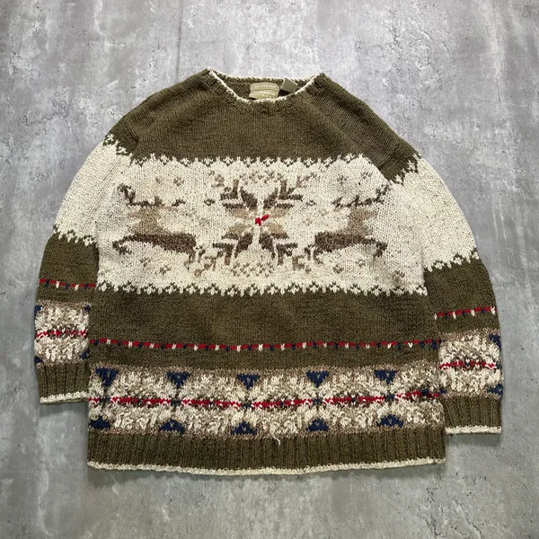 Vintage Style Knitted Reindeer Christmas Sweater - Image 3