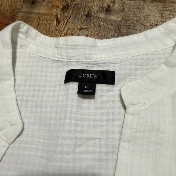 J. Crew Women's White 100% Cotton Gauze Popover Cover-Up Sz M Beachy Casual - Image 5