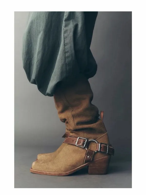 Free People We The Free Denver Double Buckle Sand Suede Western Boots 8.5 - Image 3