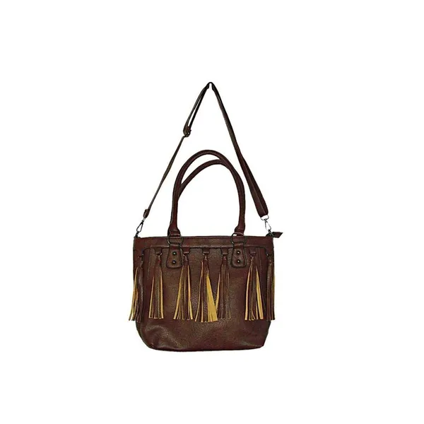 Source Unknown Brown Western Leather Tassle Fringe Front Adjustable Strap Shoulder Bag Cowgirl - Image 2
