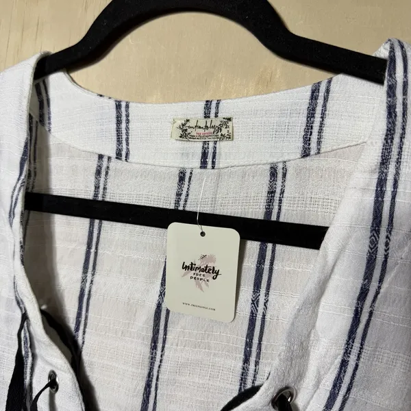 Free People Intimately Bodysuit Top Medium NWT‎ Lace Up Striped Boho Linen Blend - Image 3