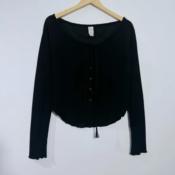 NEW We The Free Free People Cecilia‎ Shirt Black Medium Casual Edgy Grunge - Image 2