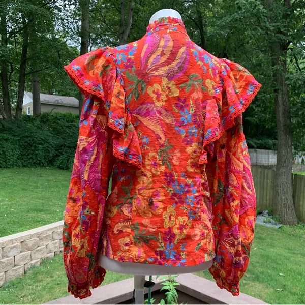 FARM Rio Red Ruffled Puff Sleeve Blouse - Image 4