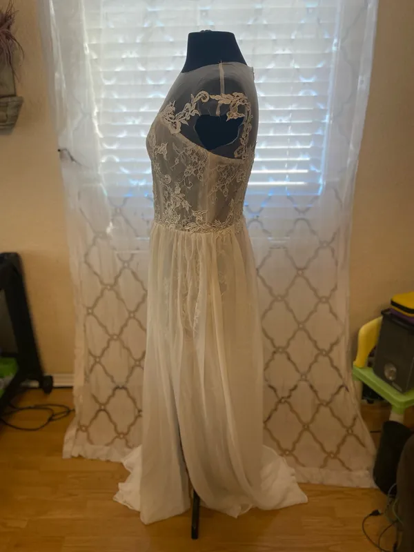 Bridess White Bride Wedding Dress Lace Split Long Floral Formal Gown + Cups NEW - Image 7
