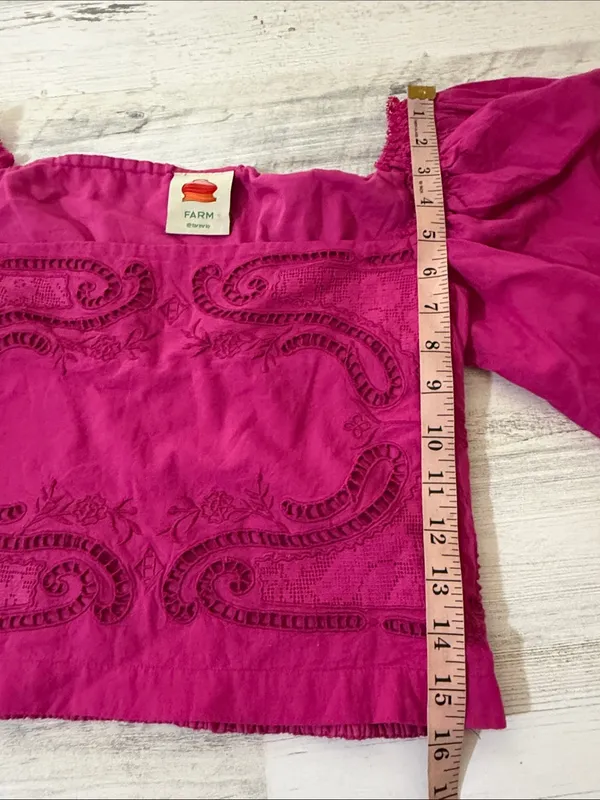 FARM Rio Pink Lace Puff sleeve Cropped Blouse - Image 13