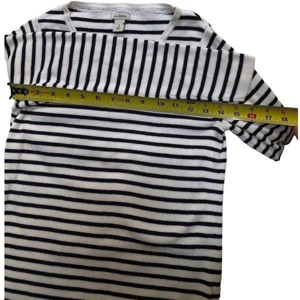 L.L.Bean Size S White Navy Striped Blend Ribbed Pullover Sweater Nautical - Image 7