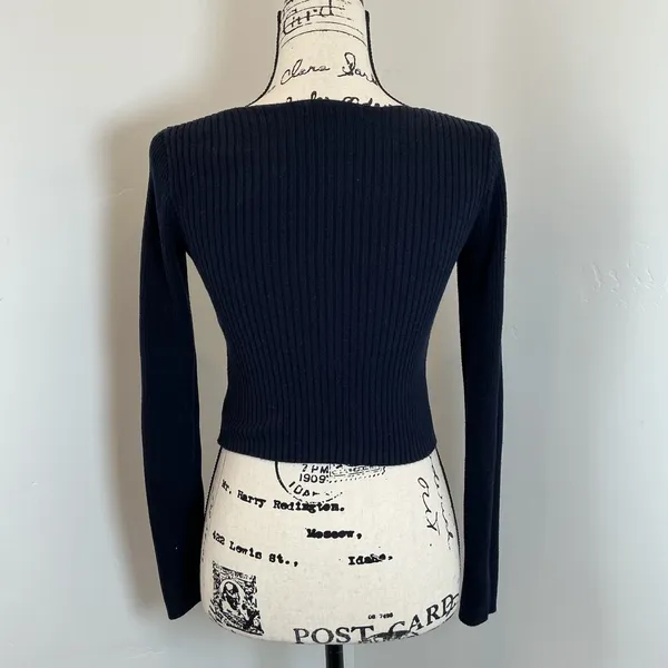 Brandy Melville V Neck Ribbed Long Sleeve Top Womens One Size‎ Navy Blue - Image 3