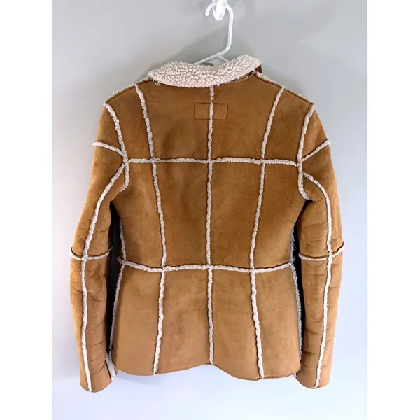 lei Vintage Y2K Faux Suede‎ Sherpa Lined Patchwork Jacket Tan Brown Small - Image 3