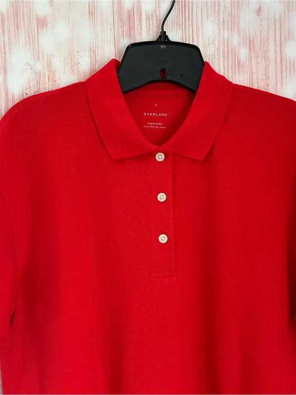 Everlane The Oversized Polo Red Puff Sleeve Short Sleeve Top Size Small NWOT - Image 3