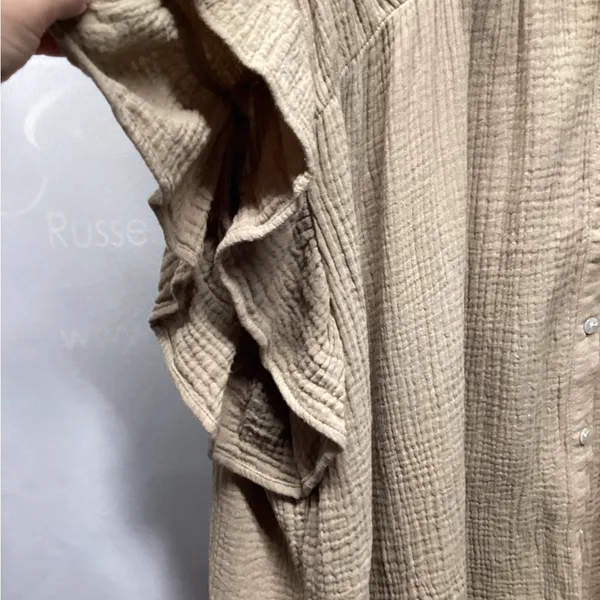 Bibi 100% Cotton gauze Babydoll Boho Chic Tunic Tan Size Medium - Image 10