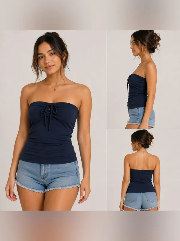 Electric Behaviour Navy Blue Strapless Ruched Tube Top XL NWT - Image 2