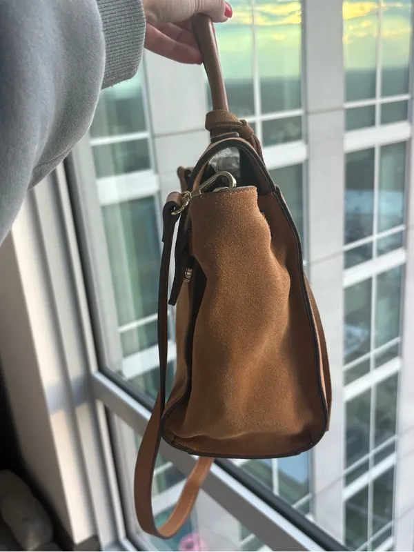 EXPRESS TAN CAMEL SUEDE TOP HANDLE SATCHEL BAG - Image 8