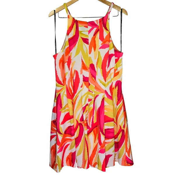 Vince Camuto Womens Pink Orange Abstract‎ Leaf Print Halter Dress Size 16 - Image 2