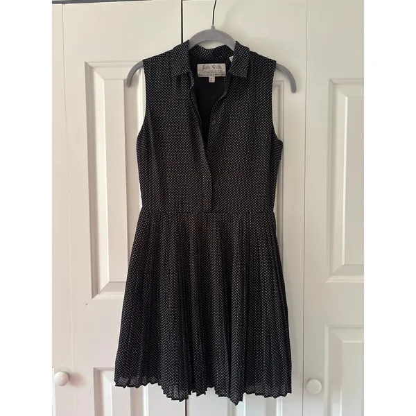 Jack Wills Black White Polka Dot Sleeveless Pleated Shirt Dress Women’s US 2 - Image 3