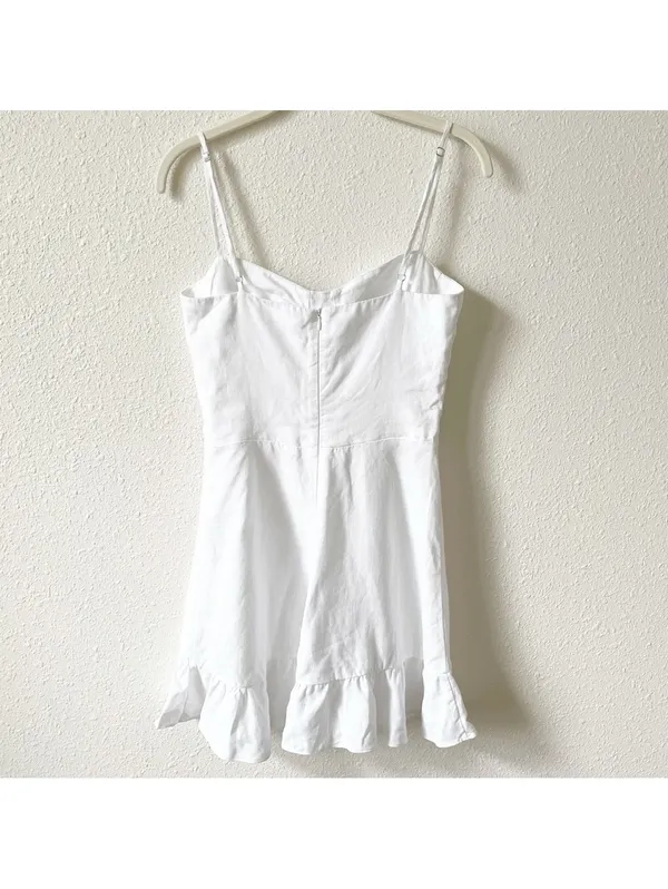 Reformation Mariana Mini Dress Women Size 8 White Linen Ruffle Coastal Bridal - Image 2