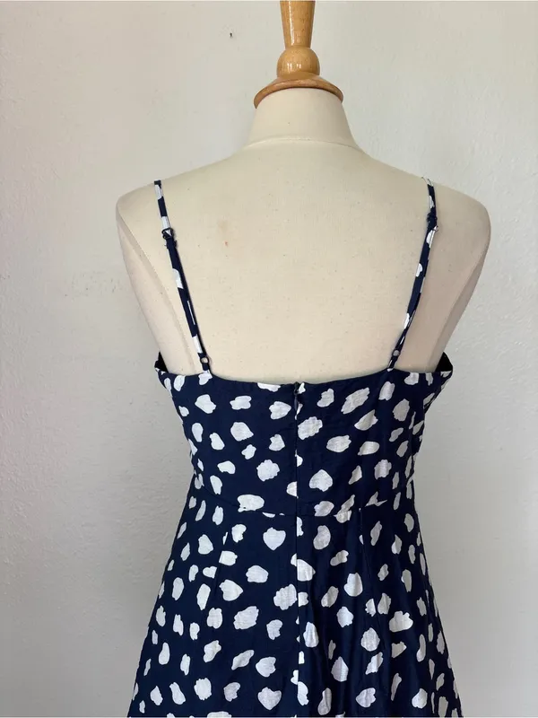 THML Navy Blue & White Pom Pom Trim V-Neck Sleeveless Dress - Image 7