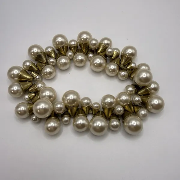 J.CREW Bracelet Cha Cha Champagne Faux Pearl Statement Stretch Gold‎ Tone - Image 2