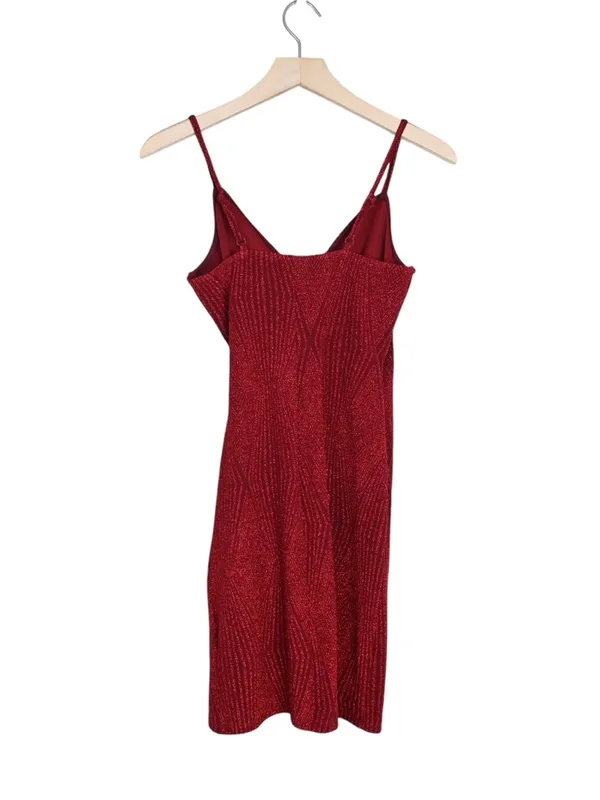 Lily Rose Women's XS Red Shimmer Knotted Side Wrap Fitted Cocktail Dress - Image 2