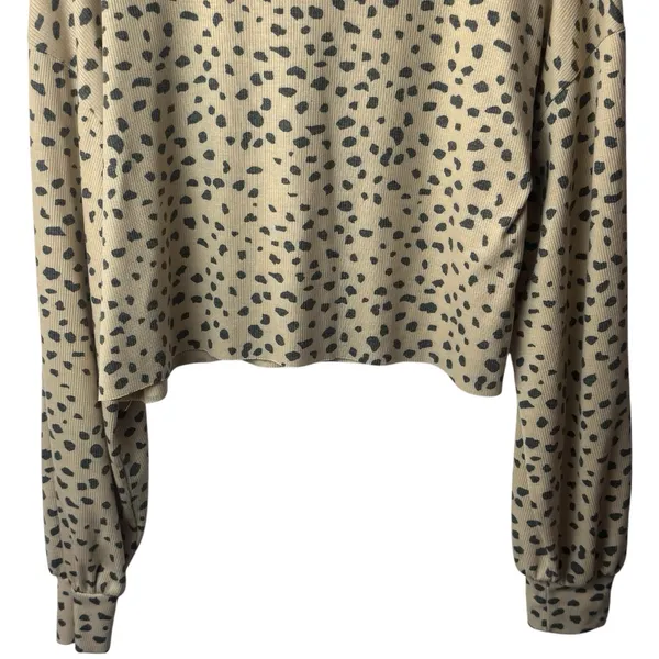 Beach Riot Ava Cropped Sweatshirt Taupe Spot Ribbed Long Sleeve Coastal Chic M - Image 7