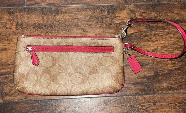 Coach Peyton Signature Go-Go Wristlet Wallet in Khaki and Red - Image 2