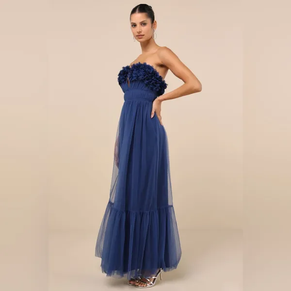 Lulus Chic Spectacle Navy 3D Applique Strapless Maxi Dress - Image 4