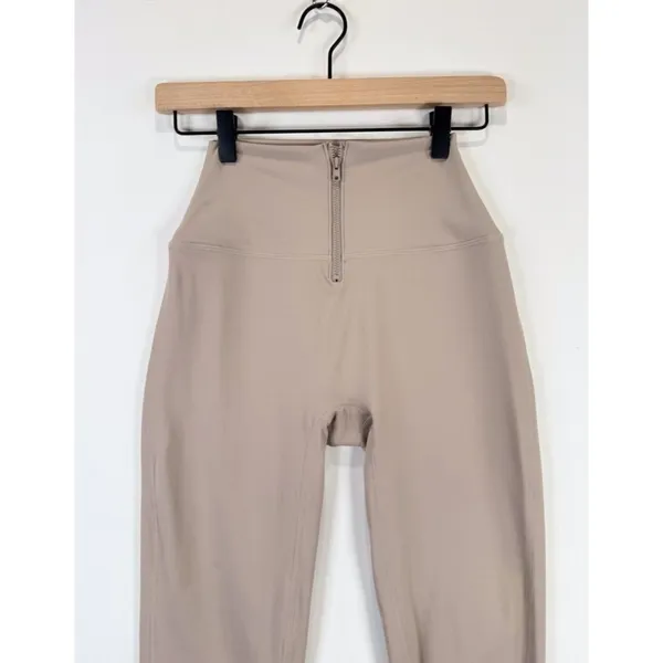 Set Active Womens Leggings Beige Sportbody Front Zip Cropped Stretch Yoga Small - Image 6
