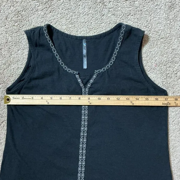 KUHL Organic Cotton V-Neck Embroidered Tank Top Women's Size S Granola Girl‎ - Image 3