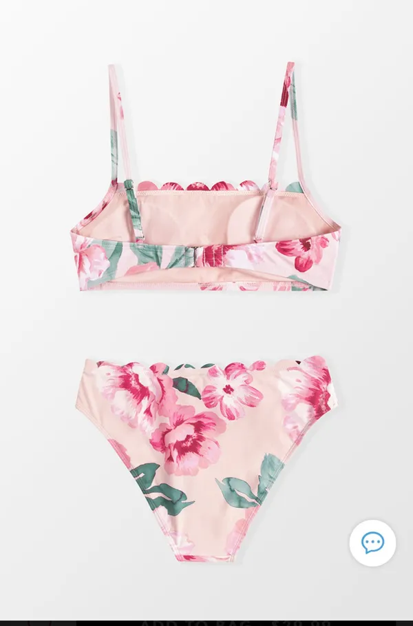 Inscribed Peony Scalloped Bralette And Hipster Bikini Set - Image 3