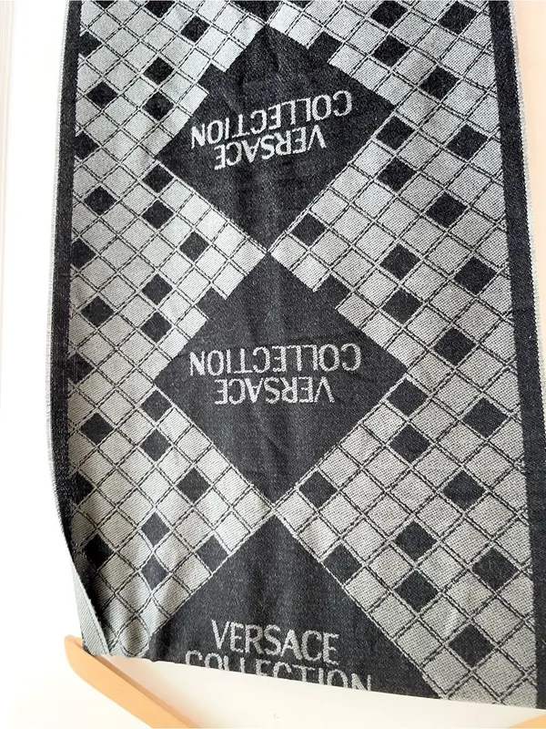Versace Collection Logo Argyle Plaid Scarf Wool Blend  16”x70” NWT - Image 2