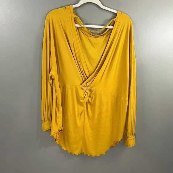 Free People Shimmy Shake Open Back Top Golden Yellow Size Medium - Image 7