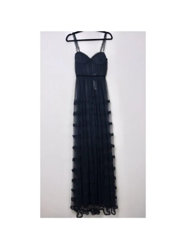 NWT Sau Lee Camille Tulle Ruffle Gown 4 Black Sheer Tiered Bustier Aline - Image 5