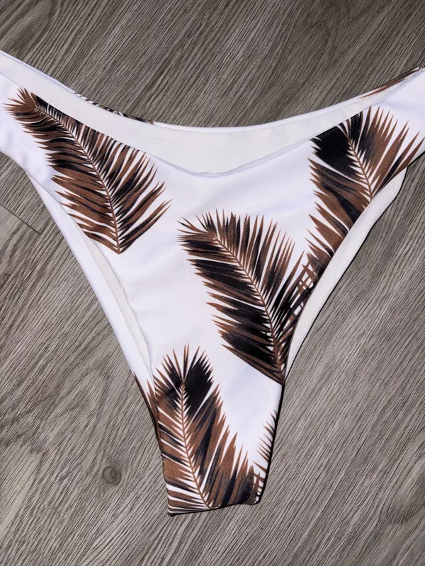 Shein Brown with White Palm Trees 2 Piece Bikini Set - Image 3