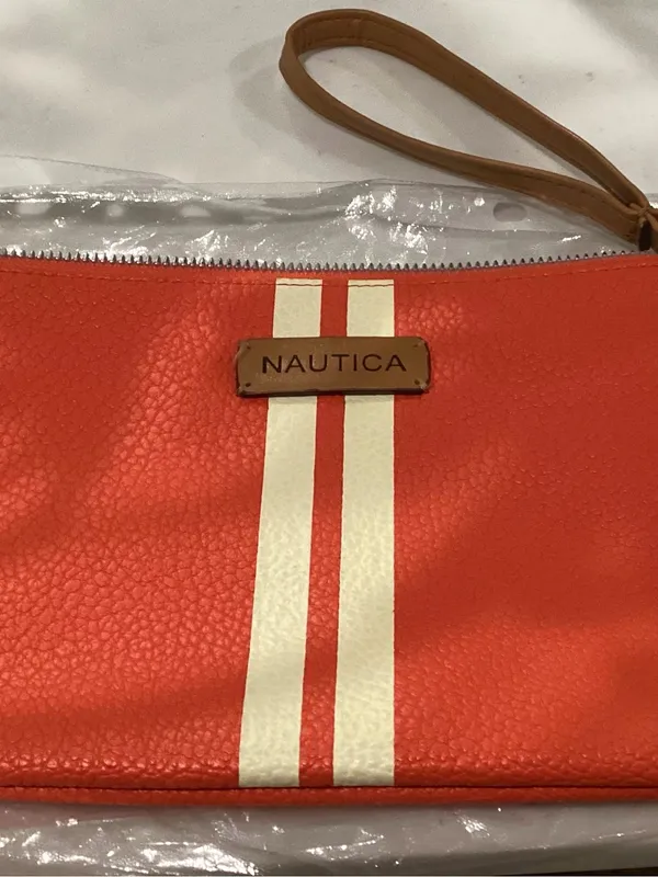 Nautica Orange Wristlet Clutch with Cream Stripes - Image 2