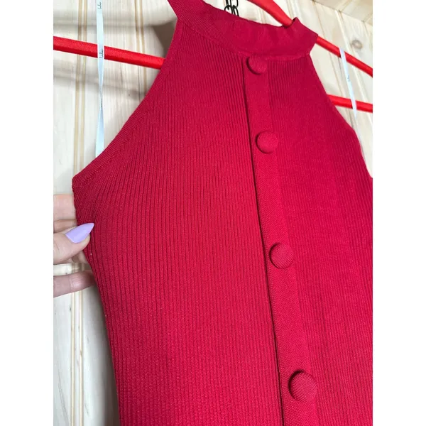 NWT Lulus Sunia Red Sleeveless Button-Front Midi Sweater Dress Wedding Party M - Image 5