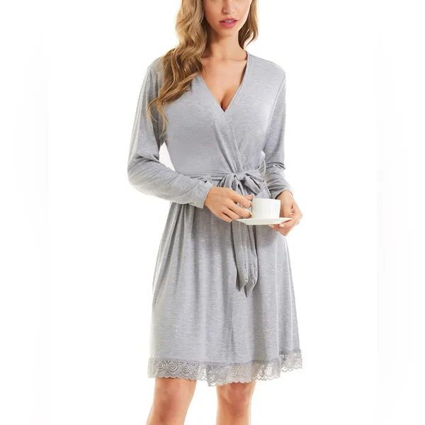 Kimono Robes Long Sleeve Sleepwear Lightweight Loungewear with Lace Trim - Image 3