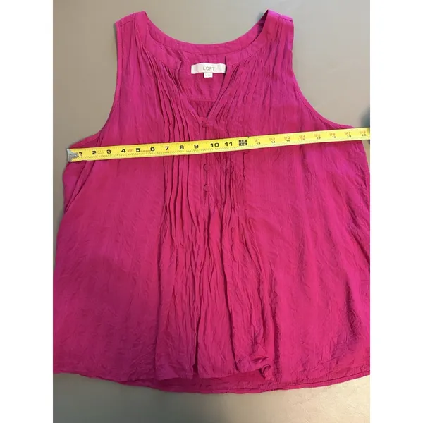 Loft Women’s Pink Y2K Pintucked Button Split Neck shell Large Blouse Sleeveless - Image 7