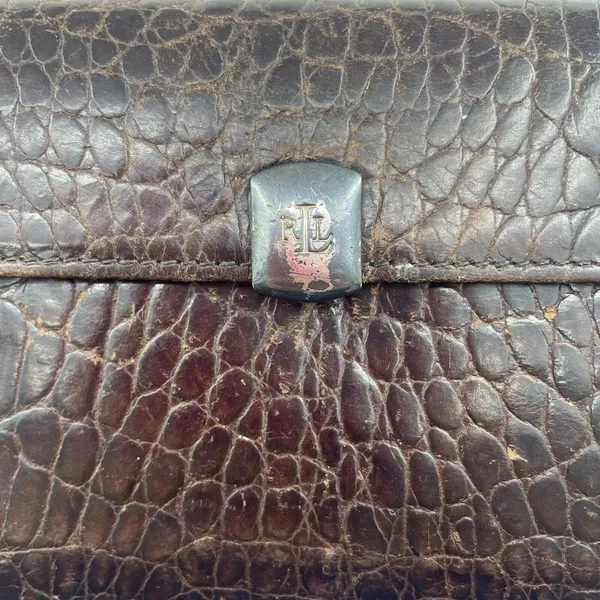 Vtg Lauren Ralph Lauren Wallet Croc Embossed Brown‎ Leather Checkbook Pocketbook - Image 2