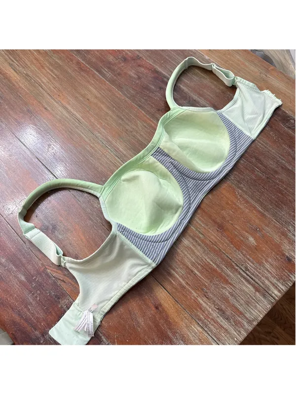 Le Mystere Hi Impact Underwire Convertible Sports Bra Grey Mint Stripe 36DD/E - Image 7