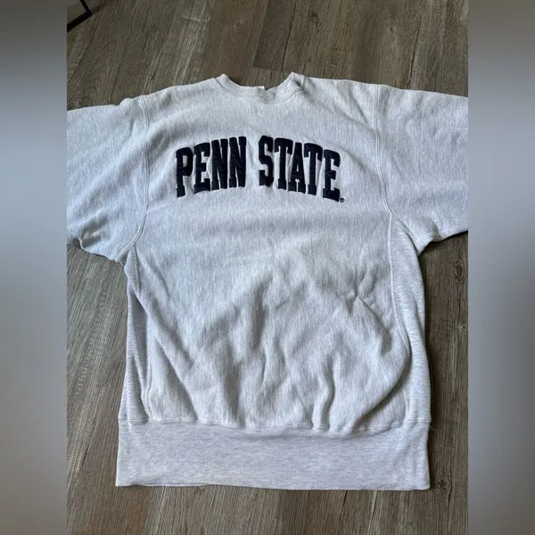 Champion VTG Reverse Weave PENN STATE Sweatshirt Crewneck Embroidered Gray Blue Size S M - Image 2