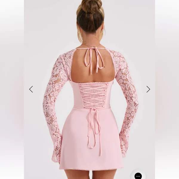 JACINTA MINI DRESS - BLUSH Lace Sleeve Dress S - Image 5