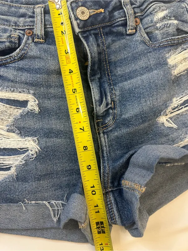 American Eagle Outfitters Distressed Blue Denim Roll-Cuff Shorts - Image 4